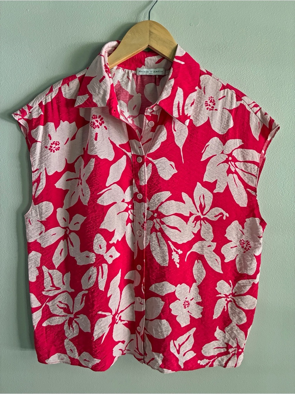 Maison d’Amélie Paris Floral Button Down Shirt M Pink Tropical Boxy